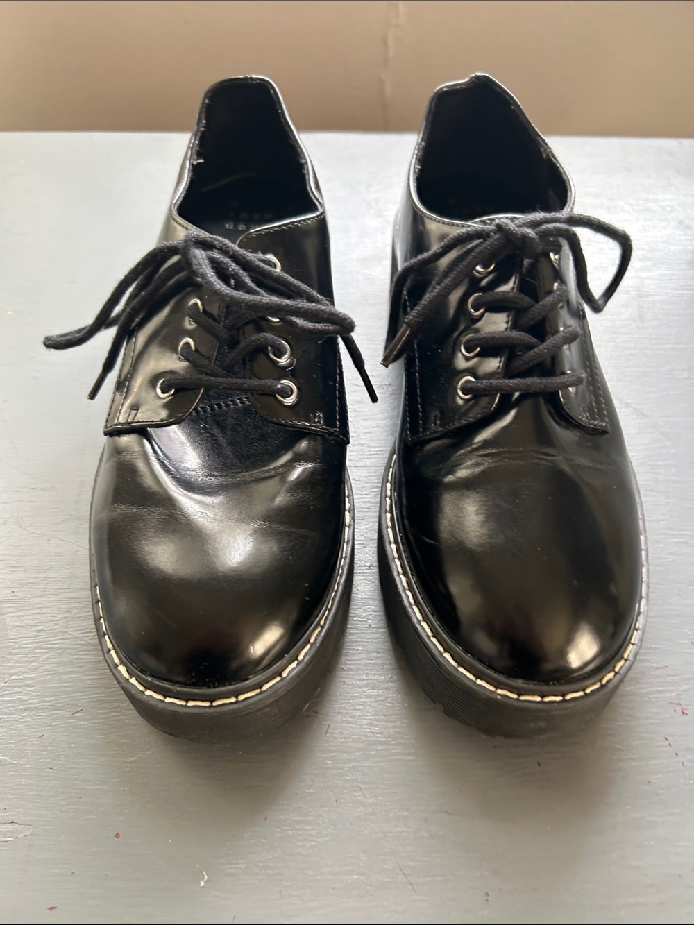 a new day Black Patent Lace-Up Platform Oxfords